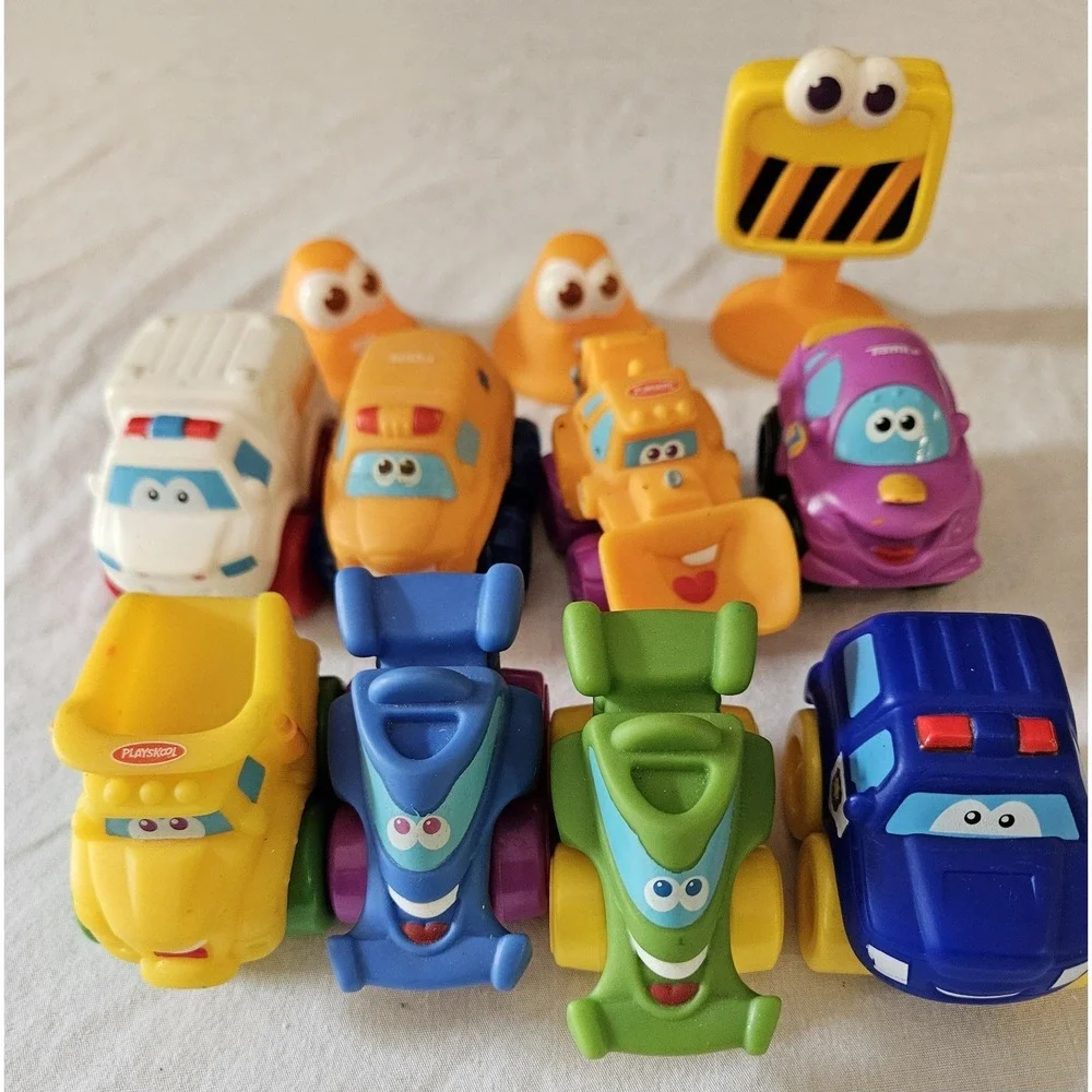 Playskool Tonka Chunky Vehicles Toy Lot Cars Trucks Cones Road Sign Toddler Toys